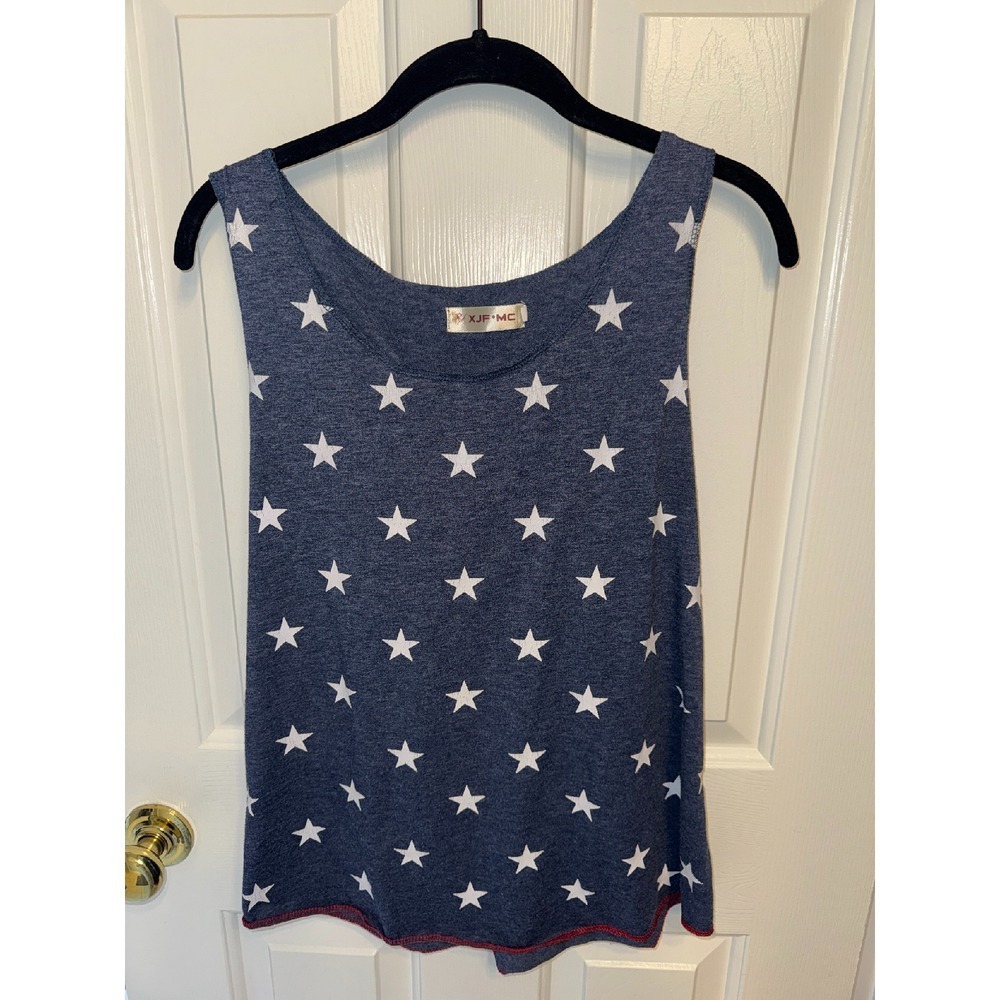 XJF MC Star Print Tank Top Patriotic Sleeveless Red Bow Accent Women's